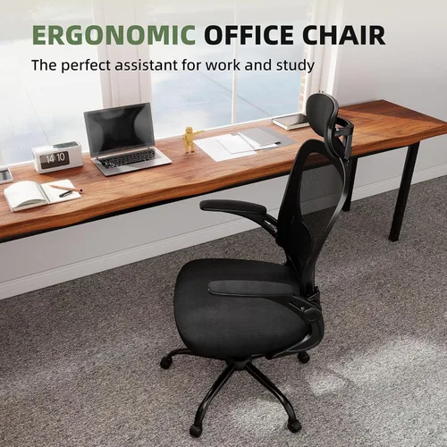Miniatura 8 de ralex-chair Silla de oficina ergonómica con reposacabezas ajustable y soporte lumbar, silla de escritorio para computadora con reposabrazos Negro