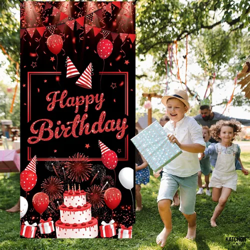 Miniatura 8 de KatchOn, Cartel rojo de feliz cumpleaños – XL, 74 x 36 pulgadas Decoraciones de cumpleaños rojo y negro Cartel de feliz cumpleaños