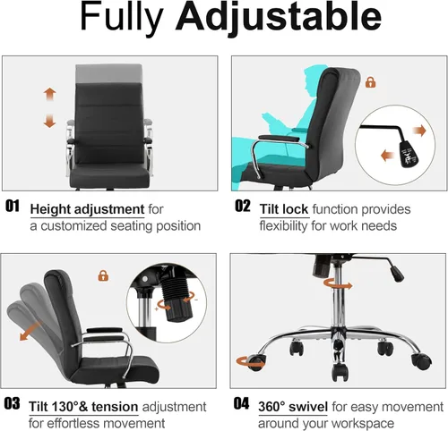 Miniatura 7 de Silla de escritorio de oficina, sillas modernas de cuero para sala de conferencias, silla ergonómica de respaldo alto, silla ejecutiva giratoria