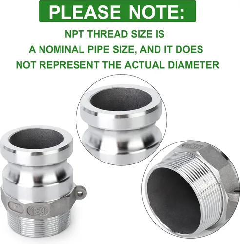Miniatura 4 de TAISHER 2 accesorios de manguera de aluminio tipo F global, enchufe de 1-1/2 pulgadas x 1-1/2 pulgadas NPT macho