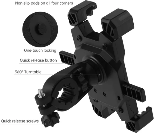 Miniatura 3 de Soporte universal para teléfono para bicicleta, compatible con teléfonos inteligentes de 4.7 a 6.8 pulgadas, ajustable, a prueba de golpes, fácil