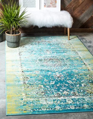 Unique Loom Imperial Collection - Alfombra envejecida, colores brillantes, floral, vintage, moderna, tradicional, 2 x 3 pies, azul/verde