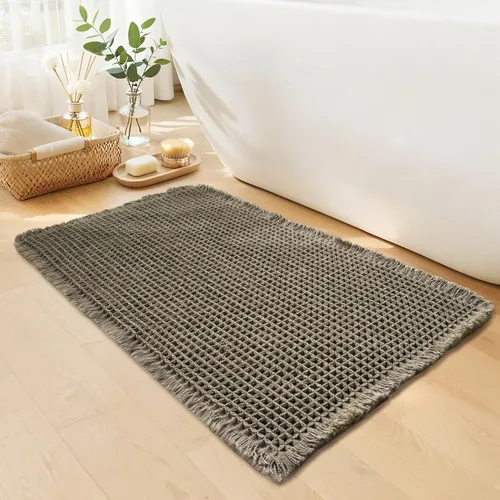 Miniatura 20 de Tapete de baño estilo gofre, tapete de baño bohemio, antideslizante, lavable, súper absorbente y de secado rápido, tapetes de baño pequeños, Caqui