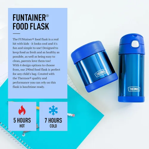 Miniatura 2 de Thermos - Blue Kids Food Flask (9.8 fl oz) - Sin BPA, acero inoxidable, a prueba de derrames, termo para lonchera, 5 horas de calor y 7 horas
