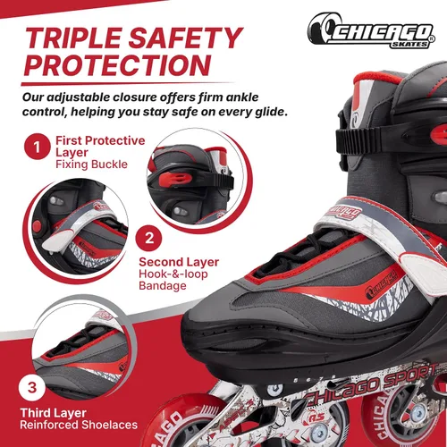 Miniatura 4 de CHICAGO Skates Patines ajustables para niños en línea Rojo