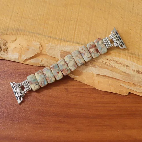 Miniatura 6 de Natural Stone Imperial Jasper Bracelet Beaded-Bands Compatibe with iWatch Series11 10 9 8 7 6 5 4 3 2 1, Handmade Elastic Stretch Beaded Strap For