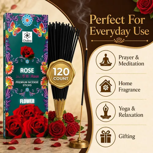 Miniatura 4 de Varillas de incienso de rosa roja – 120 unidades Aroma de rosa floral de larga duración Incienso perfumado para fragancia del hogar, meditación