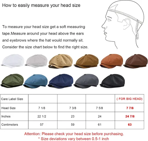 Miniatura 7 de BOTVELA Gorra plana de 8 piezas para hombre, 100% algodón, Gatsby Ivy Golf Cabbie