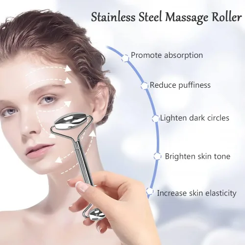 Miniatura 2 de Gua Sha Juego de herramientas faciales, rodillos faciales de hielo, bolígrafo de acupuntura manual, Gua Sha inoxidable, juego de masaje de acero