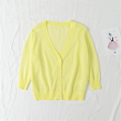 Miniatura 2 de Camisa niñas pequeñas abrigos cárdigan manga larga botones fino Tops niños chaquetas cuello en V sólidas, H1-amarillo, Mochilas Tradicionales