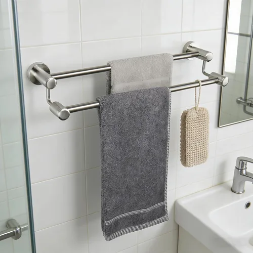 Miniatura 3 de TocTen Toallero de baño doble – Toallero grueso de acero inoxidable SUS304 para baño, accesorios de baño, toallero doble resistente montado