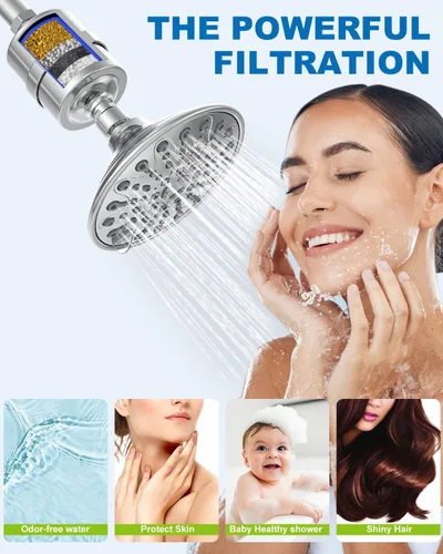 Miniatura 3 de Filtro de cabezal de ducha All Metal: filtro de ducha de filtración avanzada para agua dura, filtros de agua de ducha universales de alta presión