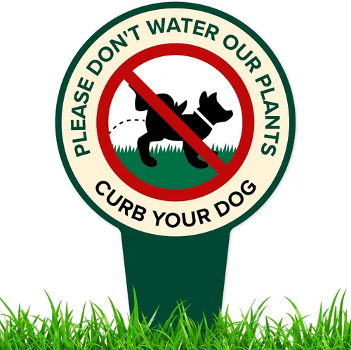 Miniatura 11 de Cartel de orina de perro mata plantas, letrero con texto en inglés «Please Curb Your Dog», 7 x 13 pulgadas, estacas integradas de alta resistencia