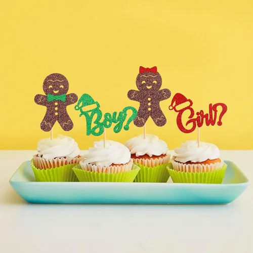 Miniatura 7 de Ercadio Paquete de 24 adornos de jengibre para cupcakes de niño o niña para Navidad, adornos de jengibre de Navidad para cupcakes de niño o niña