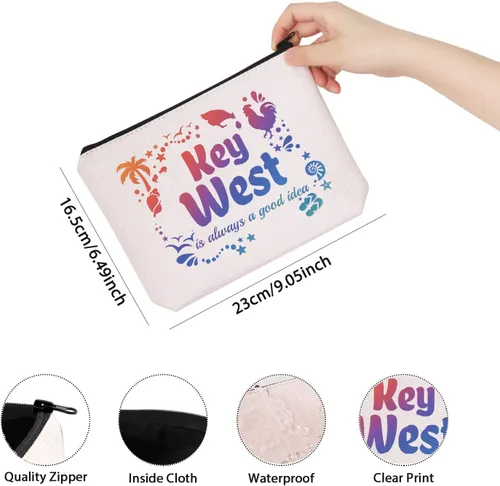 Miniatura 2 de TSOTMO Key West - Bolsa de maquillaje a juego para despedida de soltera, Key West siempre es una buena idea, viaje a la playa, Beige, Buena idea