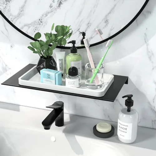 Miniatura 2 de Weenson Bandeja de tocador de baño para encimera, artículos de tocador, decoración de maquillaje, velas de perfume, bandeja de cocina para Blanco