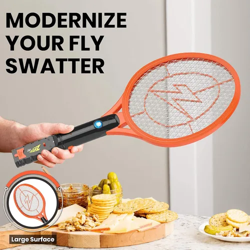 Miniatura 6 de ZAP IT! Bug Zapper - Raqueta recargable mata mosquitos, 4000 voltios, cable de carga USB, paquete de 2 (Mini, Naranja)