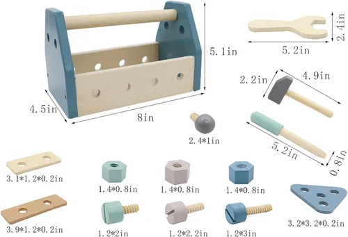 Miniatura 7 de Montessori Herramientas de madera para niños pequeños, construcción educativa, juegos de juguetes para niños, caja de juego preescolar con tablero