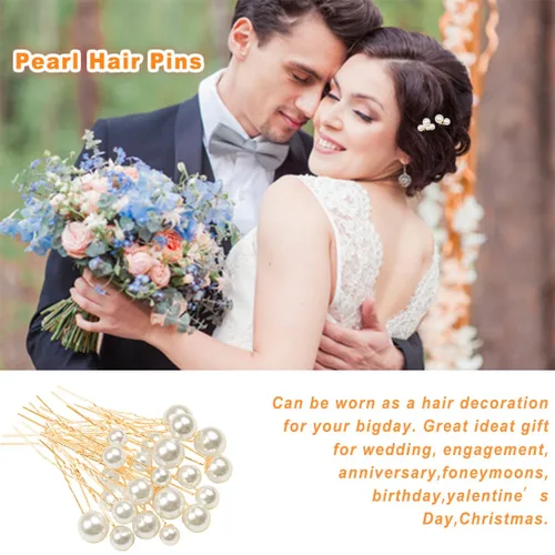 Miniatura 6 de ELANE 38 Pcs Pearl Hair Pins for Wedding Hairstyles, Bridal Hair Accessories, Hair Accessories for Women and Girls (Gold)