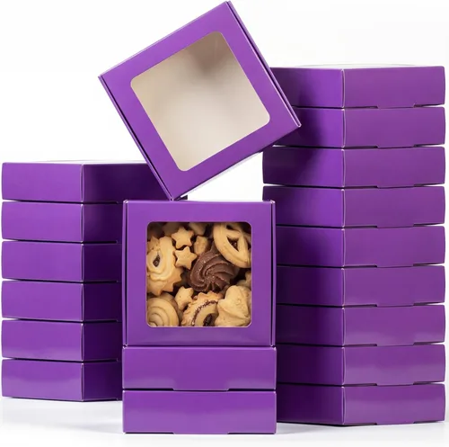 Miniatura 10 de Zonon 30 cajas de papel kraft con ventana de 4.13 x 4.13 x 1.18 pulgadas, embalaje de dulces, cajas de regalo pequeñas, soporte para jabón, mini