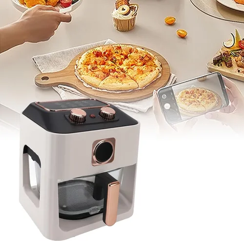 Miniatura 4 de Freidora de aire inteligente con ventana visual, capacidad de 6 L, control de temperatura, blanco, para comidas, freír, asar, recalentar