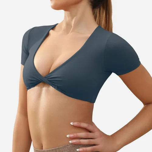Miniatura 3 de YEOREO Kyla Workout Crop Tops for Women Short Sleeve Twist Front Crop Tank Top Padded Sports Bra Casual Shirts