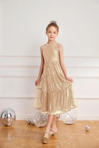 Miniatura 7 de GRACE KARIN Vestido de lentejuelas para niñas 2024, elegante, lindo, vestido largo de fiesta para niñas de 5 a 14 años