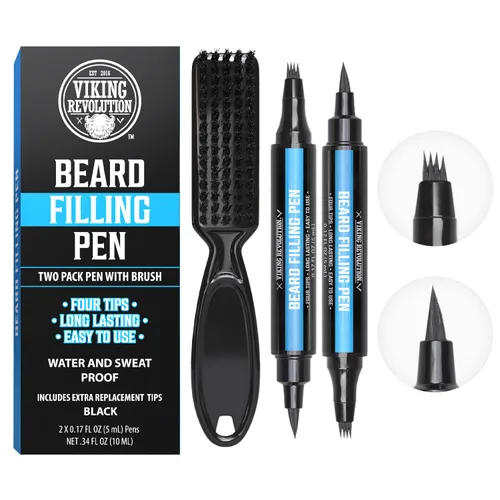 Miniatura 8 de Viking Revolution Lápiz para Barba (Paquete de 2) - Relleno de Lápiz de Barba Negro para Hombre - Kit de Bolígrafo de Relleno de Barba Impermeable