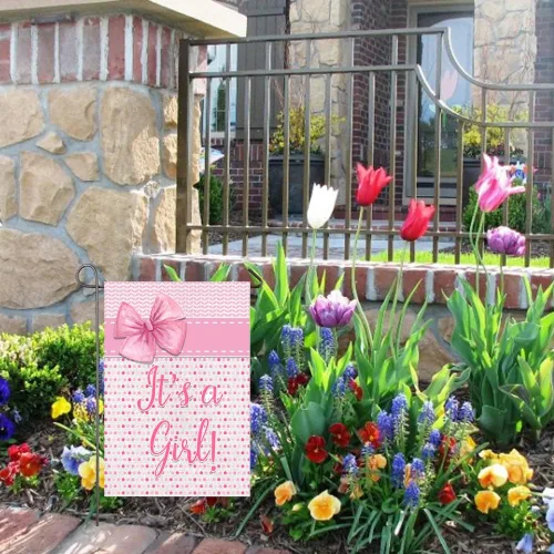Miniatura 6 de Bandera de jardín con texto en inglés "It's A Girl" ("It's A Girl"), decoración de anuncio de nacimiento para niña, 12 x 18 pulgadas, doble cara