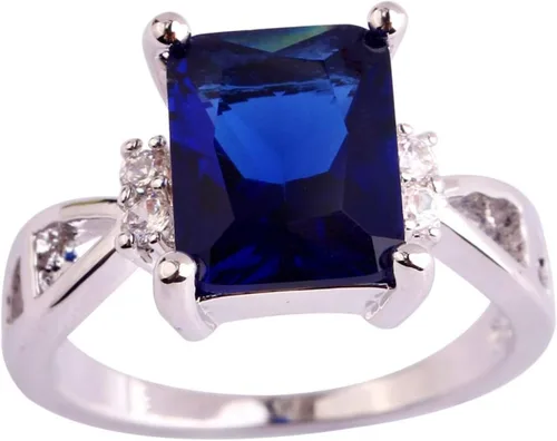 Miniatura 10 de Anillo solitario chapado en plata 925 con circonita cúbica de amatista artificial para mujer