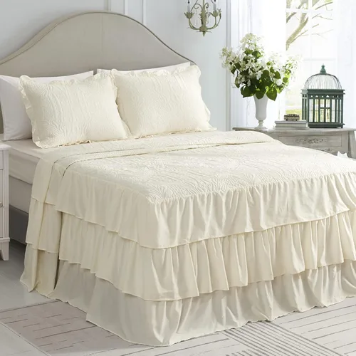 Miniatura 20 de CHIXIN Colcha con falda con volantes, tamaño Queen, caída de 30 pulgadas de largo, estilo Shabby Chic, funda de cama ligera, juego de 3 piezas, 3