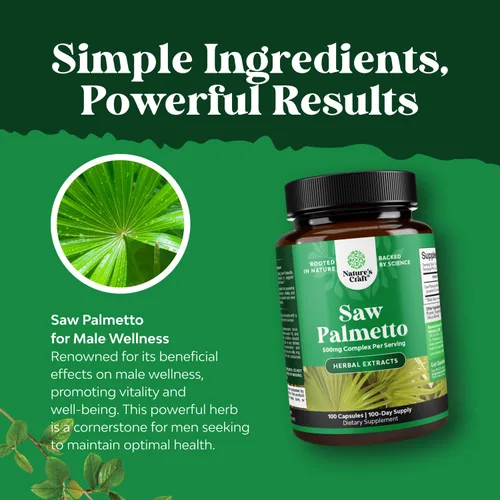 Miniatura 7 de Extracto de palma enana americana extra fuerte, complejo de hierbas avanzado para la salud del cabello y apoyo urinario con esteroles vegetales