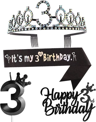 Miniatura 25 de Decoraciones de cumpleaños número 7 para niña, que incluyen corona/tiara de cumpleaños número 7, banda, adorno para pastel de cumpleaños y velas