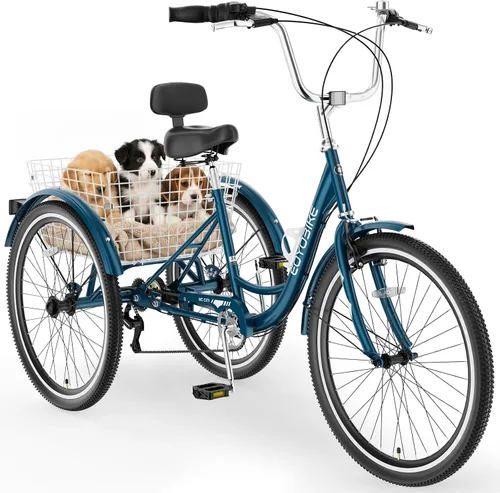 Miniatura 15 de MOPHOTO Triciclo para adultos de 7 velocidades, 20/24/26 pulgadas, triciclo para adultos con canasta trasera grande, 350 libras de capacidad