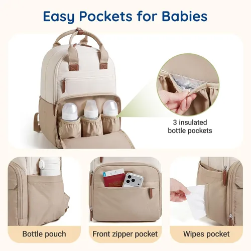 Miniatura 3 de Mommore Mochila para pañales expandible grande para bebé para 2 niños/gemelos con bolsillo húmedo y seco, mochila para pañales de viaje para mamá