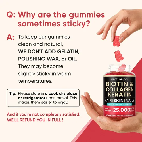 Miniatura 2 de Gomas de Biotina Venture Pal con Colágeno y Queratina - Vitaminas para el crecimiento del cabello y la fortaleza de la piel y las uñas para mujeres