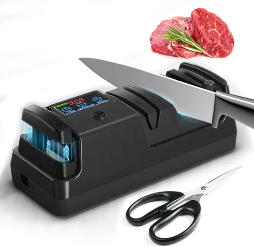 Afilador de cuchillos eléctrico para cocina, afilado profesional de 3 etapas para cuchillos y tijeras de borde recto y dentado, con 100% abrasivo de