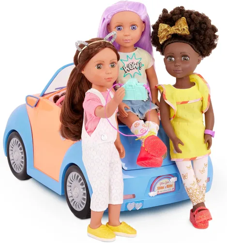 Miniatura 8 de Glitter Girls Paquete de muñeca y vehículo de 14 pulgadas - Cabello rubio y ojos verdes - Coche azul y naranja - Maletero y soportes para cupcakes