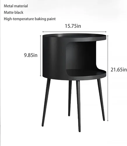 Miniatura 3 de Mesa auxiliar moderna, mesa redonda con almacenamiento abierto, mesa de noche de metal, mesa de cabecera para sala de estar, dormitorio redondo negra