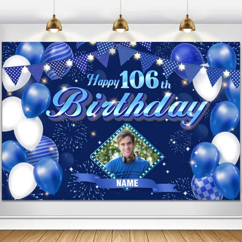 Miniatura 103 de Dicodes Fondo de decoración de feliz cumpleaños número 100 color azul marino personalizado, cartel con purpurina, pancarta, suministros