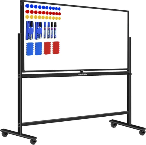 Miniatura 8 de H-Qprobd Pizarra blanca móvil de 60"x48" pulgadas de doble cara magnética de borrado en seco sobre ruedas - Pizarras blancas rodantes comerciales