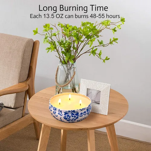 Miniatura 4 de Hausware Velas de citronela para exteriores e interiores, juego de 3 velas perfumadas grandes de 13.5 onzas, velas de citronela de cera de soja Azul