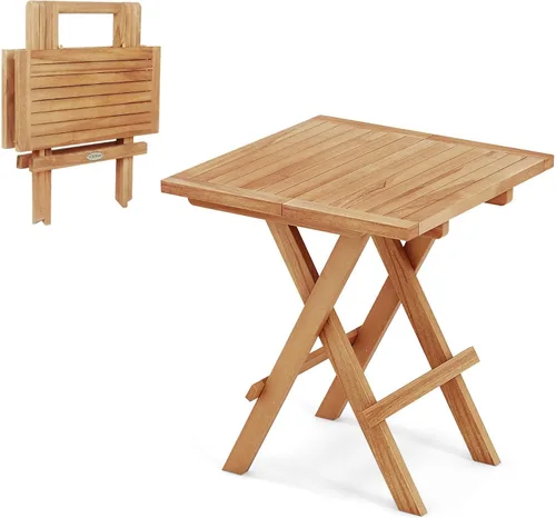 Miniatura 11 de RELAX4LIFE Mesa auxiliar plegable para exteriores, mesa auxiliar de madera de teca, mesa de café octogonal con mesa de listones, mesa de campamento
