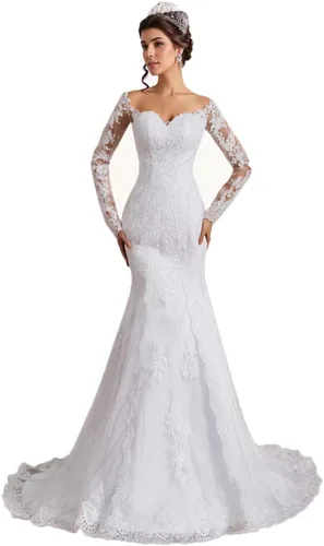 Miniatura 40 de Vestido de novia formal sin tirantes con encaje, largo de sirena para mujer 2019 WD162