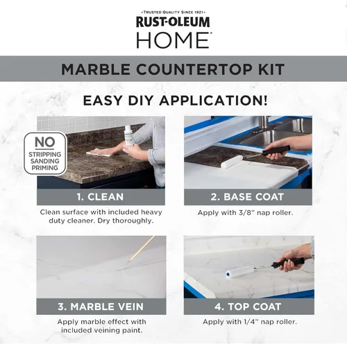 Miniatura 5 de Rust-Oleum 369548 - Kit de revestimiento para encimera de mármol para el hogar, 72 onzas líquidas, negro