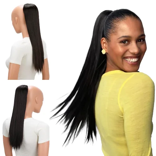 Miniatura 14 de CAISHA Extensión de cola de caballo de 22" con cordón voluminoso Straigtht negro-marrón PH503