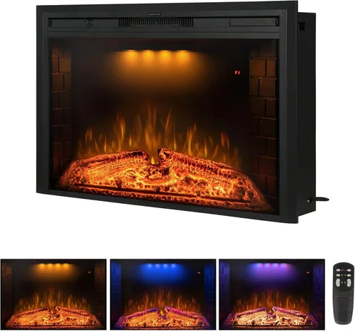 Miniatura 17 de Insertos de chimenea eléctrica de 25 pulgadas, calentador de chimenea eléctrico de pared empotrado y construido con sonido crepitante de fuego, luz