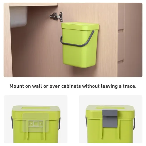 Miniatura 7 de EKO Puro Mini bote de basura para cocina montado en la pared con tapa, contenedor de residuos de alimentos, 0.79 galones / 3 litros (verde)