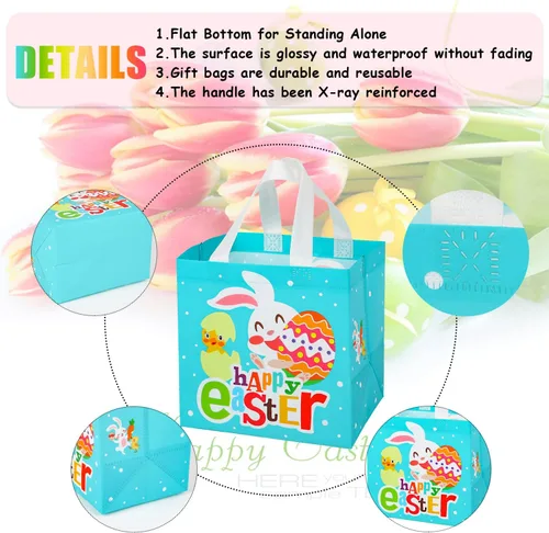 Miniatura 4 de SULOLI Bolsas de regalo de Pascua, bolsas de compras no tejidas de Pascua con asas para fiestas de vacaciones (paquete de 8), Verde, naranja, rosa