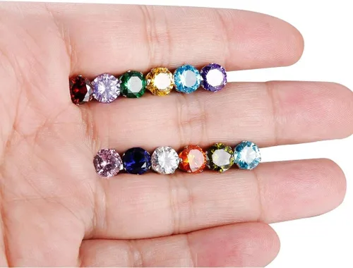 Miniatura 15 de Jstyle Aretes hipoalergénicos para mujeres y hombres, aretes de acero inoxidable quirúrgico con piedra natal, aretes coloridos de circonita cúbica